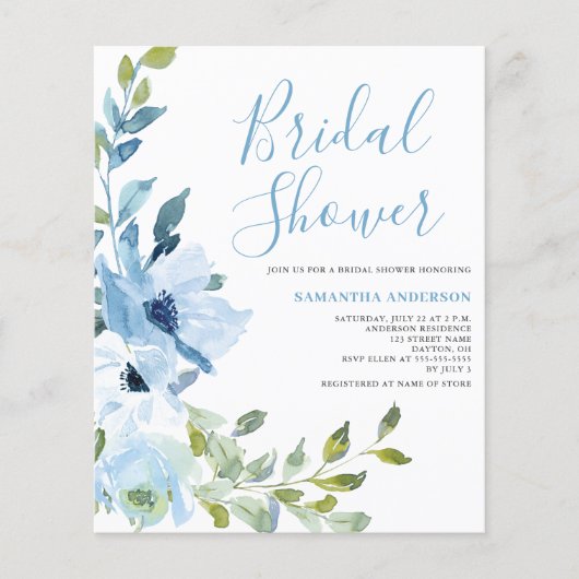 Blue Floral Brautparty Einladung Flyer (Vorne)