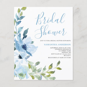 Blue Floral Brautparty Einladung Flyer