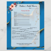 Blue Floral Brautparty Eisbrecher 💕 5 Word Spaß (Rückseite)