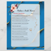 Blue Floral Brautparty Eisbrecher 💕 5 Word Spaß (Rückseite)