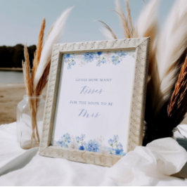 Blue Floral Brautparty Kisses Game Poster