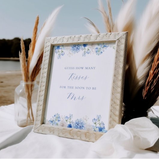 Blue Floral Brautparty Kisses Game Poster