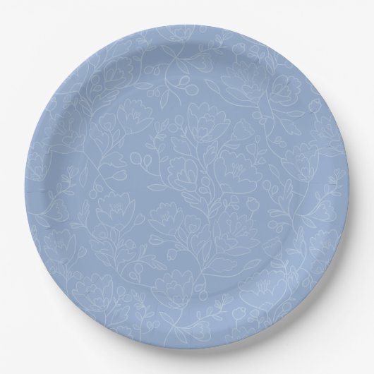 Blue Floral Brautparty Paper Dinner Teller (Vorderseite)