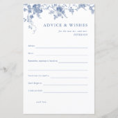 Blue Floral Brautparty Ratschläge & Wünsche Karte (Vorderseite)