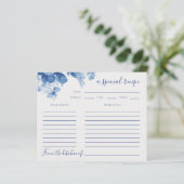 Blue Floral Brautparty Rezept Card (Stehend Vorderseite)