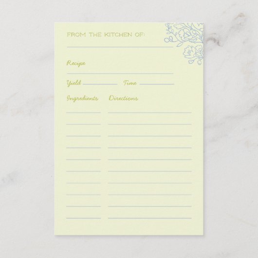 Blue Floral Brautparty Rezeptkarten Begleitkarte (Rückseite)