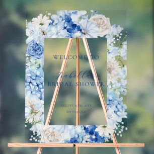 Blue Floral Brautparty Willkommen Acrylschild
