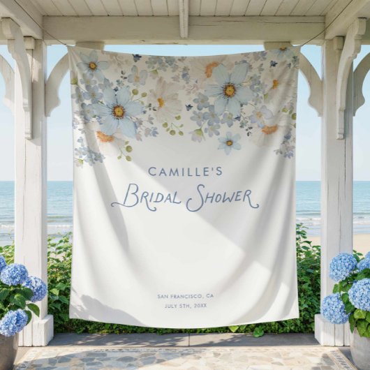 Blue Floral Bridal Bridal Shower Backdrop Banner Wandteppich