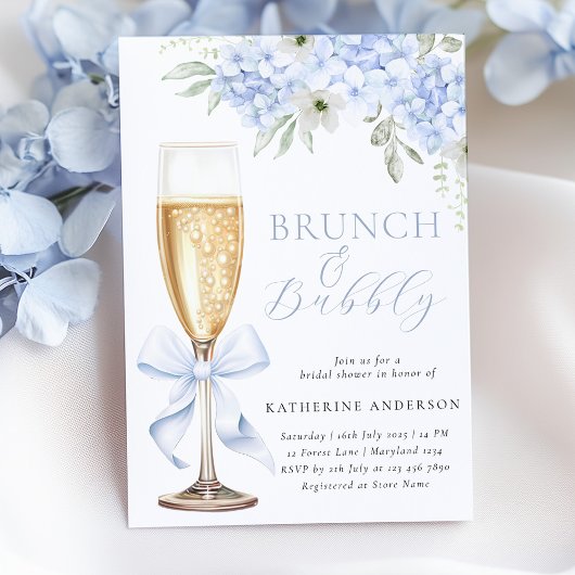 Blue Floral Bridal Brunch Shower Invitation Einladung