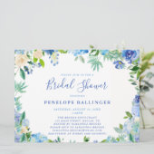 Blue Floral Bridal Dusche Einladungen (Stehend Vorderseite)