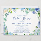 Blue Floral Bridal Dusche Einladungen (Vorderseite)