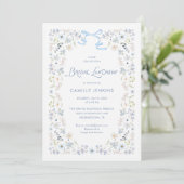 Blue Floral Bridal Luncheon with Bow Einladung (Stehend Vorderseite)
