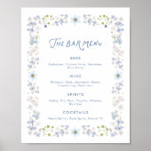 Blue Floral Bridal Shower Bar Menu Poster (Vorne)