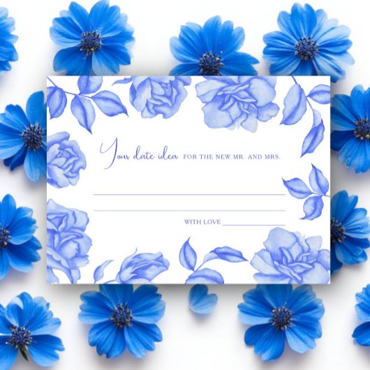 Blue floral Bridal shower Date night ideas Begleitkarte