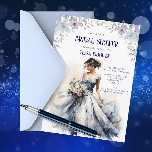 Blue Floral Bridal Shower Invitation Einladung