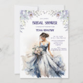 Blue Floral Bridal Shower Invitation Einladung (Vorderseite)