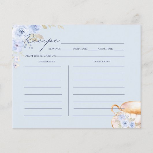 Blue Floral Bridal Shower Recipe Card  (Vorderseite)