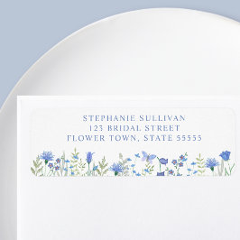Blue Floral Bridal Shower Return Address