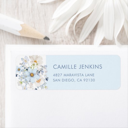 Blue Floral Bridal Shower Return Address Label (Insitu)
