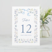 Blue Floral Bridal Shower Table Number Card Einladung (Stehend Vorderseite)