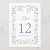Blue Floral Bridal Shower Table Number Card Einladung (Vorderseite)