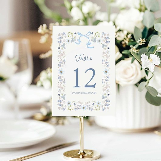 Blue Floral Bridal Shower Table Number Card Einladung