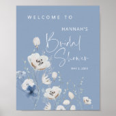 Blue Floral Bridal Shower Welcome Sign Poster (Vorne)