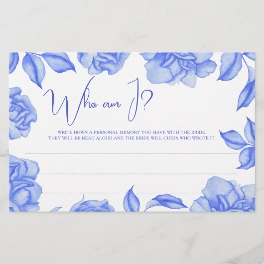 Blue Floral Bridal shower Who am I game Briefpapier (Vorderseite)