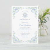 Blue Floral Bridal Tea Party Einladung (Stehend Vorderseite)