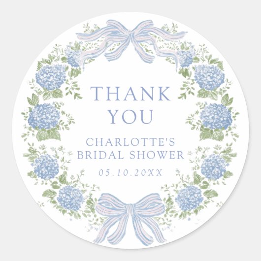 Blue Floral Bridal Tea Party Runder Aufkleber (Vorderseite)