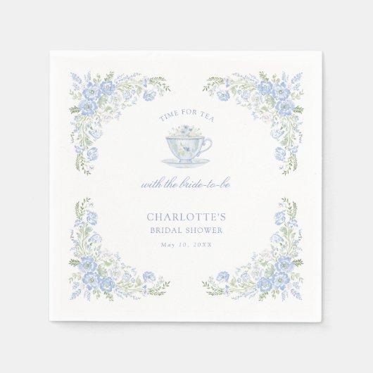 Blue Floral Bridal Tea Party Serviette (Vorderseite)