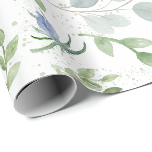 Blue Floral Bridal Wrapping Paper Geschenkpapier (Rolleneckpunkt)