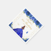 Blue Floral Brown Hair Princess Birthday Party Serviette (Ecke)