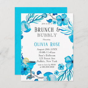Blue Floral Brunch & Bubbly Einladung