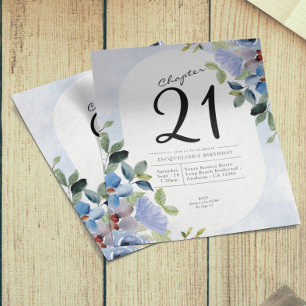 Blue Floral Budget 21. Geburtstag Einladung Flyer