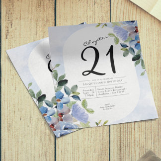 Blue Floral Budget 21. Geburtstag Einladung Flyer
