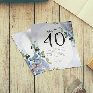 Blue Floral Budget 40. Geburtstag Einladung Flyer