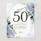 Blue Floral Budget 50. Geburtstag Einladung Flyer (Vorne)