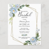 Blue Floral Budget Bridal Dusche Einladung (Vorderseite)