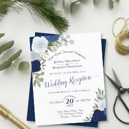 Blue Floral Budget Hochzeitsempfang Einladung