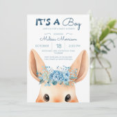 Blue Floral Bunny Baby Boy Dusche Einladung (Stehend Vorderseite)