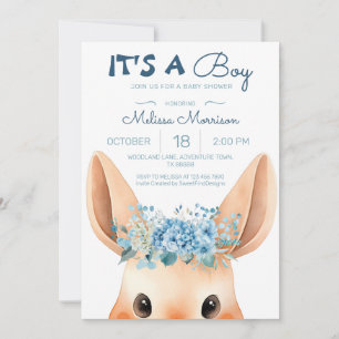 Blue Floral Bunny Baby Boy Dusche Einladung
