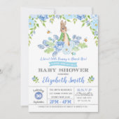 Blue Floral Bunny Baby Dusche Woodland Boy Rabbit Einladung (Vorderseite)
