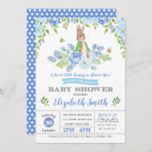 Blue Floral Bunny Baby Dusche Woodland Boy Rabbit