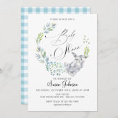 Blue Floral Bunny Calligraphy Spring Baby Dusche Einladung (Vorne/Hinten)