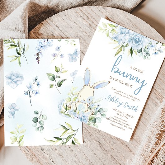 Blue Floral Bunny Rabbit Baby Dusche Einladung