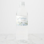 Blue Floral Bunny Rabbit Baby Dusche Wasserflaschenetikett (Vorderseite)