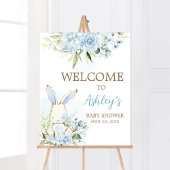 Blue Floral Bunny Rabbit Baby Dusche Willkommen Poster