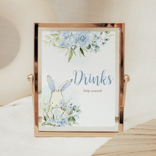Blue Floral Bunny Rabbit Babydusche Getränke Poster
