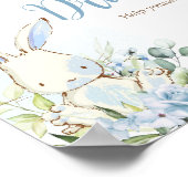 Blue Floral Bunny Rabbit Babydusche Getränke Poster (Ecke)